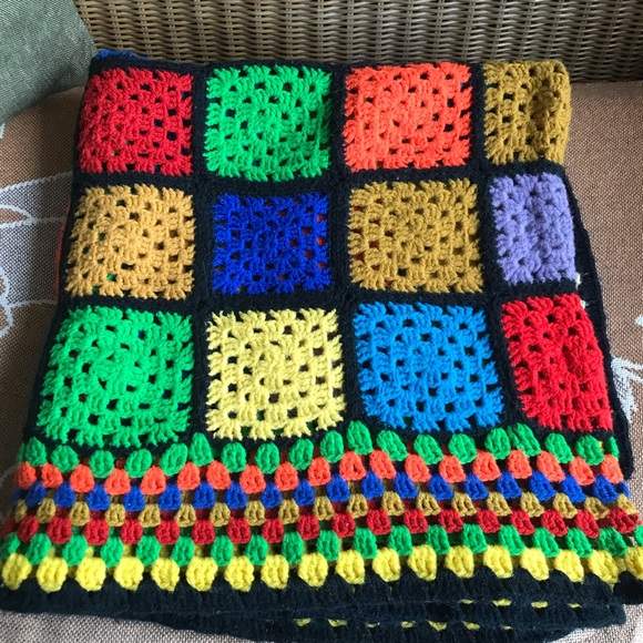 Granny Square Afghan Throw Colour Block Crochet - Picture 9 of 10